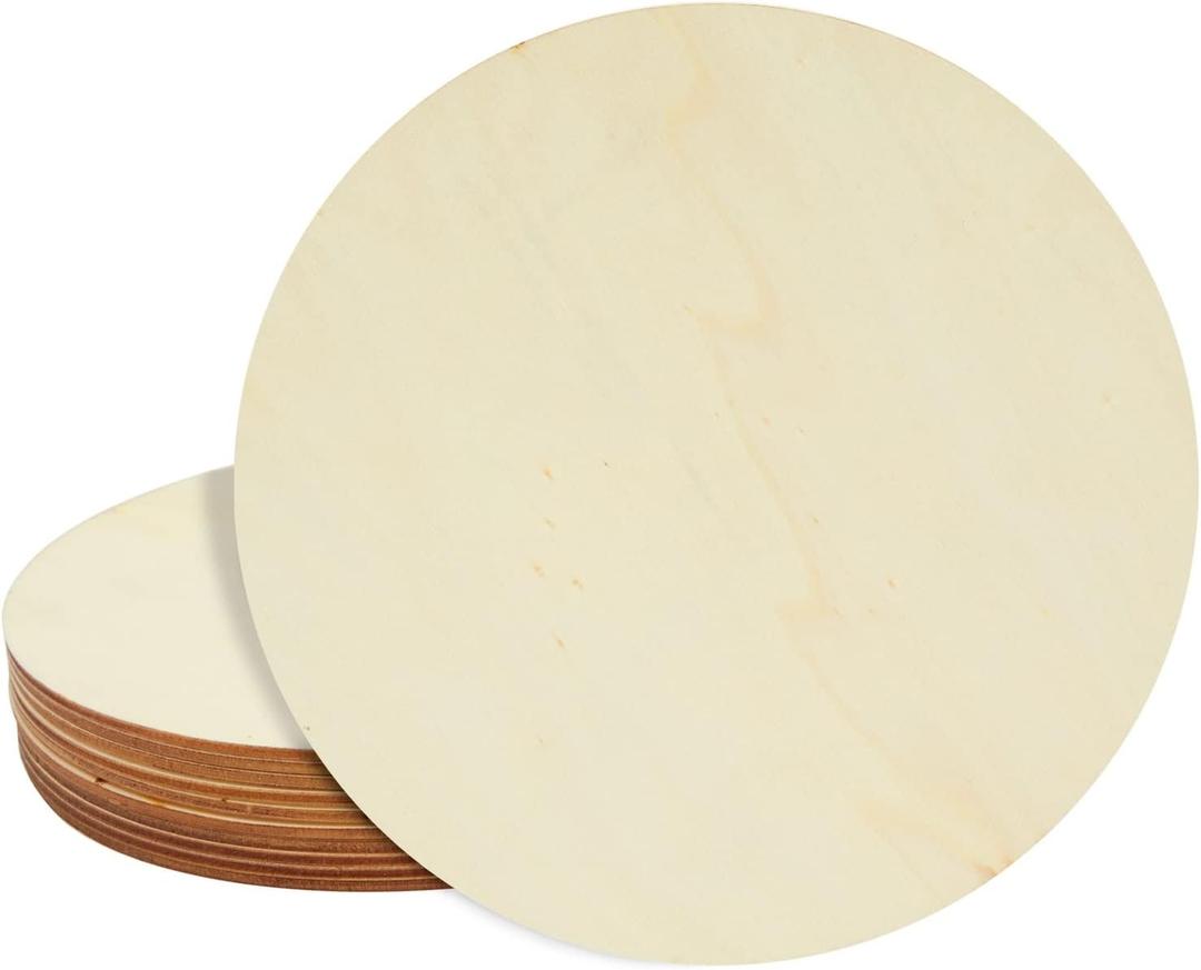 10 Pack 8 Inch Unfinished Wood Circles for Crafts, Blank Cutout Slices for Wood Burning, Engraving, Round Wooden Discs for DIY Coasters, Art Projects, 1/10 Inch Thick