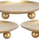 Iron Plate Candle Holder, Gold, Decorative Iron Pillar Candle Holder, Set of 3,Candle Stand for Wax Candles