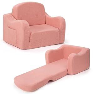 Airpanda Comfy Toddler Chair for Kids, 2-in-1 Toddler Soft Plush Couch Fold Out, Convertible Kids Couch to Lounger, Baby Sofa for Boys and Girls, Pink