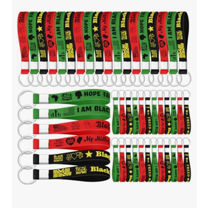 Equsion 96 Pcs Black History Month Party Gifts Bulk Black History Month Favors Stuffers Silicone Keychains Keyrings Freedom Day Decorations American African Celebration Party Supplies