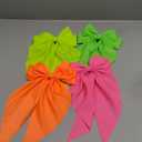Neon Bows, 4 Pcs Large Neon Hair Bow with Long Tails, Fluorescent Lime Yellow Green Pink Hair Bow for Girls, 80s Neon Hair Accessories for Girls Women