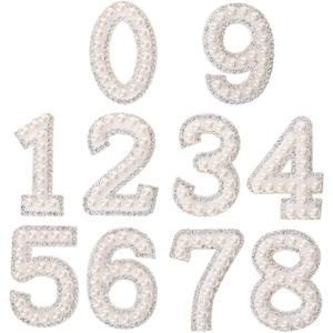 Operitacx Pearl Number Iron on Patches Digital Diamond Rhinestone Stickers for Clothing DIY Decoration Non-Woven Fabric Appliques for Sweaters Hats Bags Easy to Attach (white)