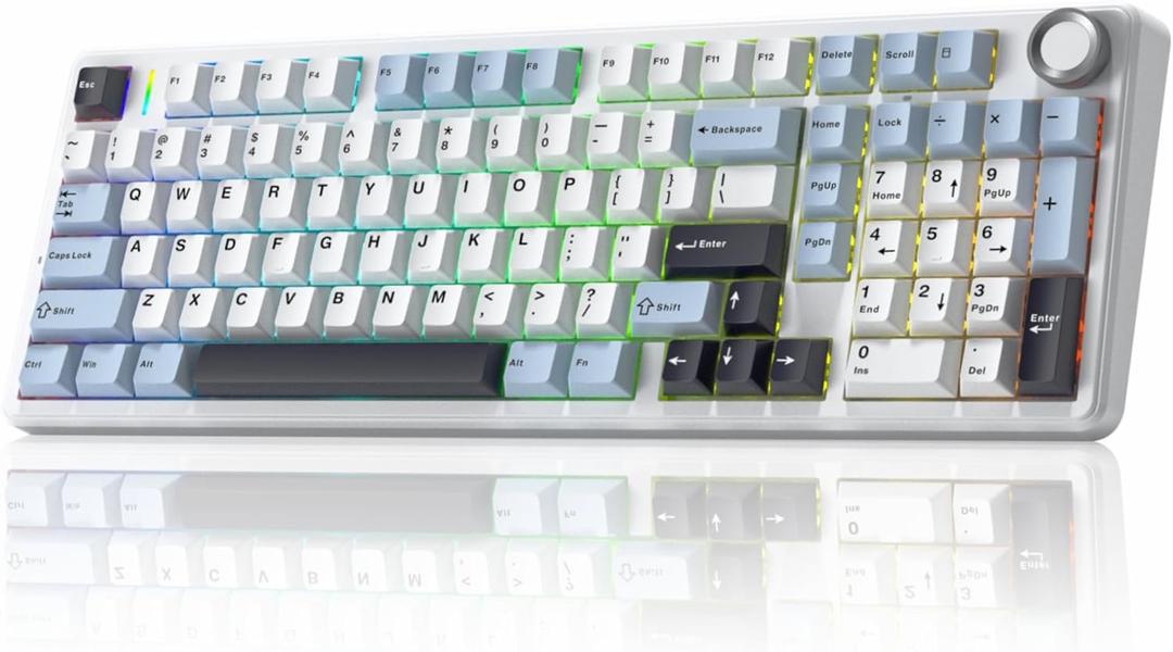 x Aula F99 Pro Wireless Mechanical Keyboard, Gasket Hot Swappable Custom Keyboard with Knob, RGB Backlit,Pre-lubed Reaper Switches PBT Keycaps BT5.0/2.4GHz/USB-C Creamy PC Gaming Keyboards - Blue