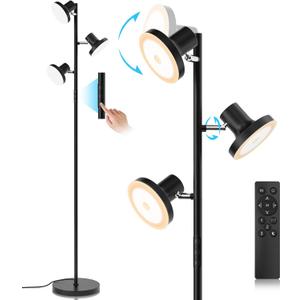 36W LED Tree Floor Lamp, Modern Dimmable Standing Lamp with Remote & Touch Control, 4 Color Temperatures, 3 Rotatable LED Light Floor Lamps for Living Room, Bedroom, Office (Black)