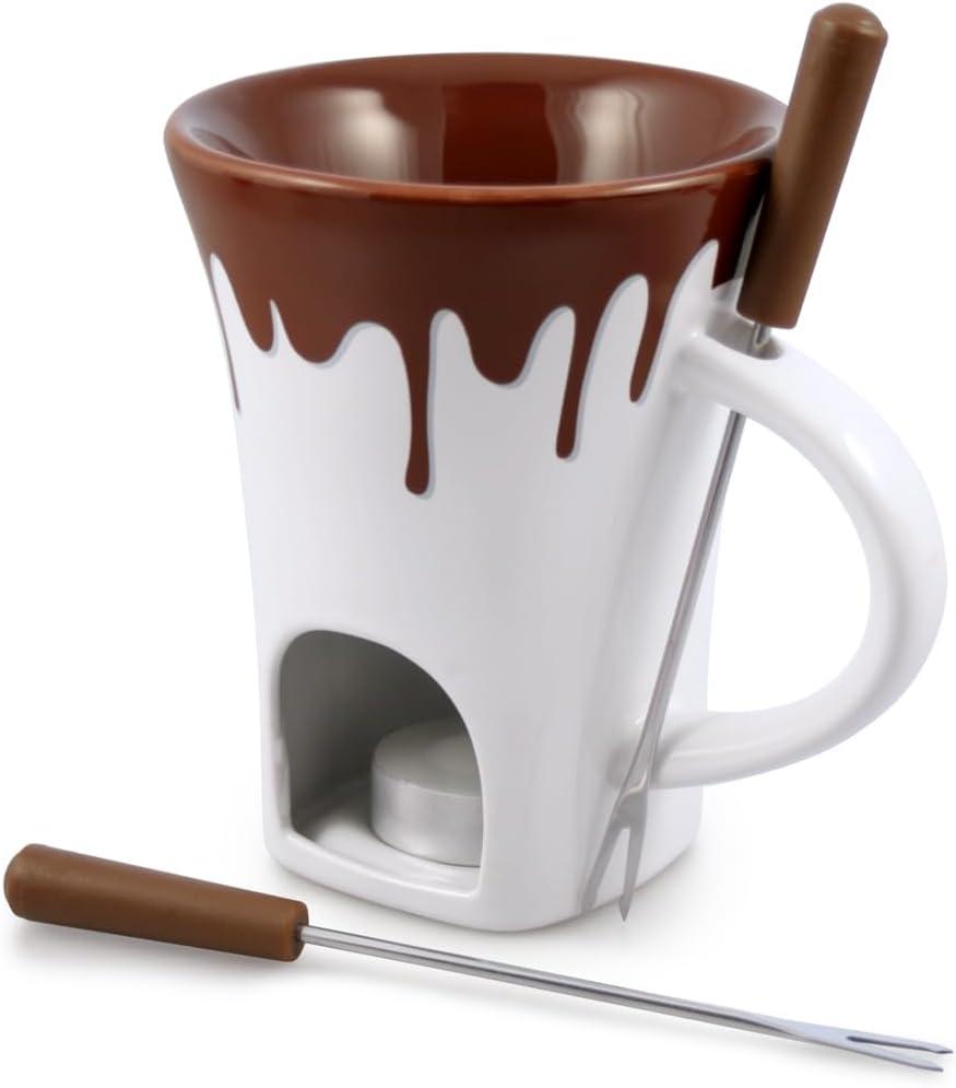 Swissmar F12064 4-Piece Nostalgia Chocolate Fondue Mug Set (brown/white)