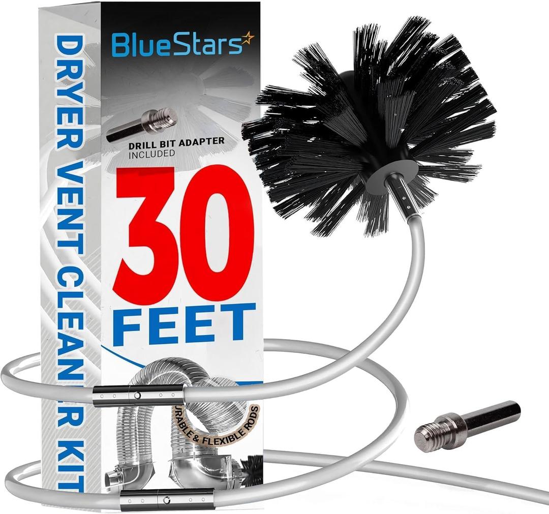 Upgraded 30 Feet Dryer Vent Cleaner Kit with Drill Attachment - Extendable Dryer Vent Cleaner Kit with Brush & 22 Detachable Rods - Compatible with Most Vacuum Cleaner by BlueStars