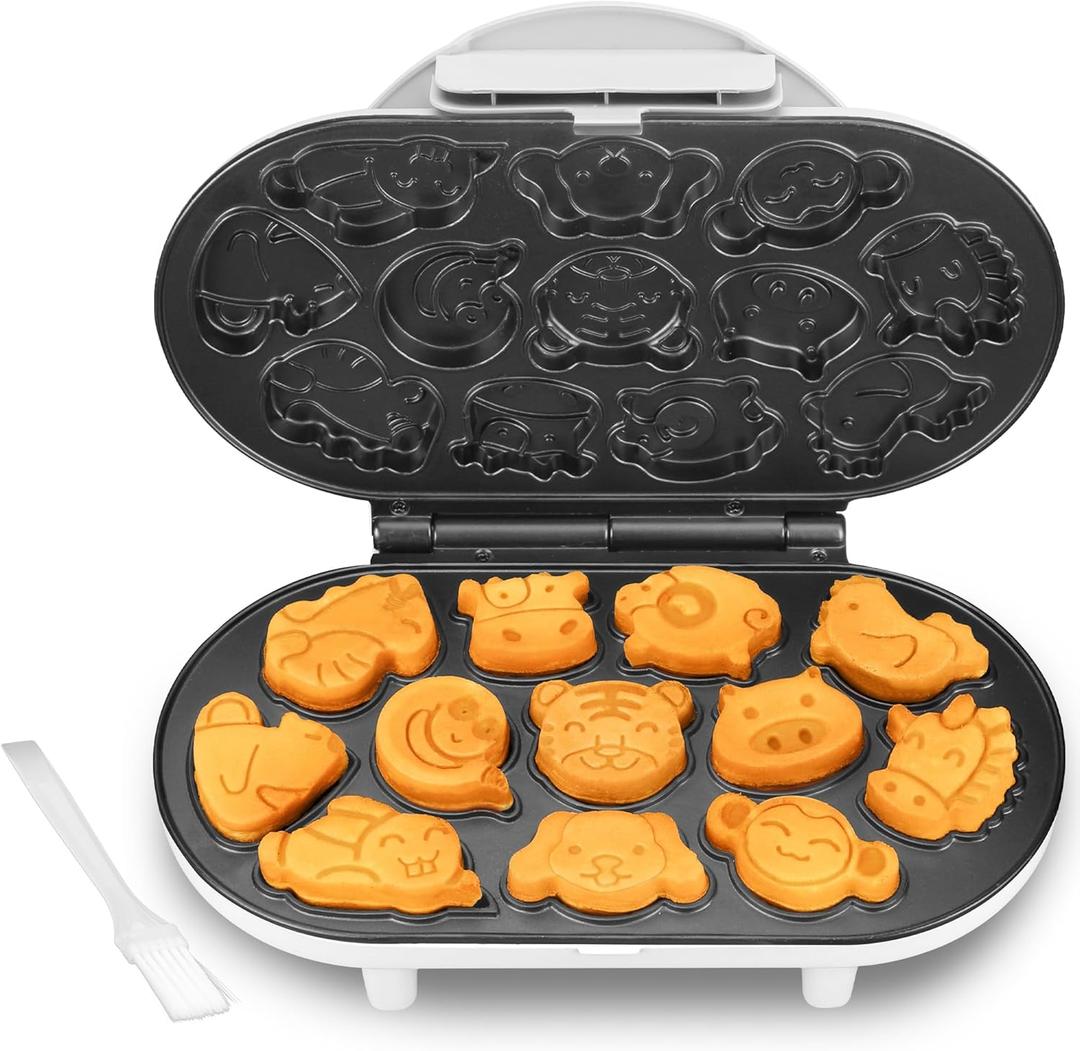 Animal Mini Waffle Maker for Kids, Mini Pancakes Maker Machine with 12 Different Animal Pancake Molds, Small Waffle Maker Iron, Excellent Christmas Gift for Kids & Adult