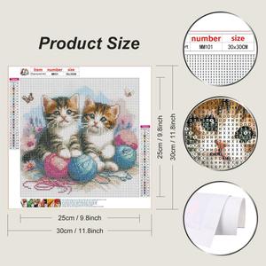 JFYHAB Cat Diamond Painting Kits for Adults, Cat Round Full Drill Diamond Art Kits, 5D DIY Paint with Diamonds Crafts Cute Animal Cats Paint by Diamonds Dots for Home Wall Decoration Gifts 12×12 Inch