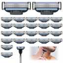 Razor Blades Refills for Men - 24PCS Precision Shaving Blades with Dual Lubrication, Extra Close Shave, Compatible with Mach3 Razors, Smooth & Comfortable Men's Shaving Cartridges