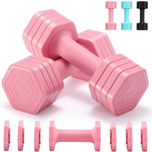 Adjustable Dumbbell Set, 4 in 1 Free Weights Dumbbells Set for Women, Weights for Women at Home, 2lb 3lb 4lb 5lb with TPU Soft Rubber Handle for Home Gym Exercise Training (Pink)