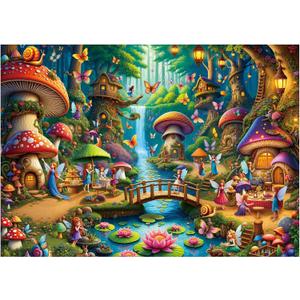 Rocorose Jigsaw Puzzle for Adults, 1000 Pieces Fairyland Mushroom House Puzzle Colorful Fairy Cottage Puzzle Challenging Family Perfect for Game Nights Party Butterfly Flower Decoration