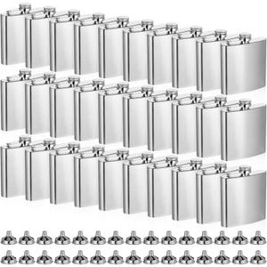 30 Pieces Hip Flasks Set Stainless Steel Liquor Flask with Funnel Metal Leak Proof Flask Pocket Whiskey Flasks for Men Women Bridesmaid Wedding Party Supplies (6 oz, Silver)
