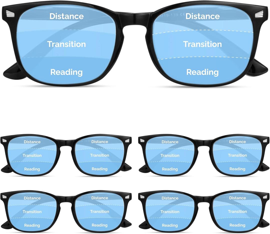 CCVOO 5 pack Reading Glasses for Women/Men, Bifocal, Progressive, Readers for Women/Men, Eye glasses, Blue Light Glasses (Black X5: Progressive)