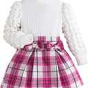Toddler Girls Clothes Sets: Puff Sleeve Tops Plaid Mini Skirts Skirt Set 2 Piece Fall Winter Outfits 2-8 Years (Purple)