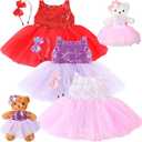 6 Pcs Bear Clothes with Bow Headbands Fit 12-16 Inch Dolls Stuffed Animals Bear Dress Tutu Skirt Accessories Make Your Own Stuffed Animals(Vibrant,Tutu)