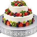 Wenqik 16 Inch Cake Stand Round Metal Cupcake Dessert Wedding Cake Stand Cookies Display Holder Fruit Food Serving Tray for Table Wedding Birthday Anniversary Party Decor (Silver)
