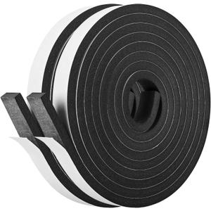 Kikerike Self Adhesive Foam Tape Weatherstrip 3/4In x 5/16In x 20Ft High Density Foam Insulation Strips Seal Weather Stripping with Strong Adhesive for Door and Window Sound Isolation Soundproofing