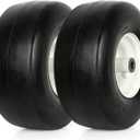WEIZE 13x6.50-6 Flat Free Lawn Mower Tire with Rim, 5.5" Centered Hub, 3/4" or 5/8" or 1/2" Bushing, 450lbs Capacity, Set of 2 (Fit Most Cub cadet, Toro Zero Turn Mower, Not Fit Gravely) (13x6.50-6 Flat Free with Rim, White)