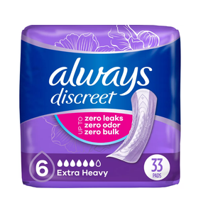 Always Discreet Adult Incontinence Pads for Women, Extra Heavy Absorbency, Regular Length, Postpartum Pads, Up to 100% Bladder Leak Protection, 33 Count (Packaging May Vary)
