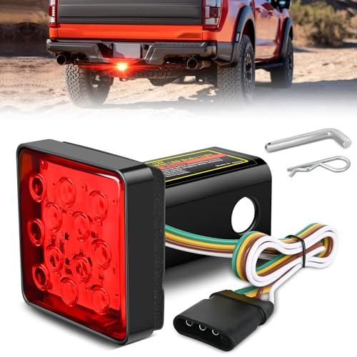 Nilight LED Brake Light Trailer Hitch Cover Square Red Lens Vehicle Tow Hitch Driving Brake Lamp 12 LEDs Brake Tail Lights with 2" Receiver for Towing Truck RV and SUV