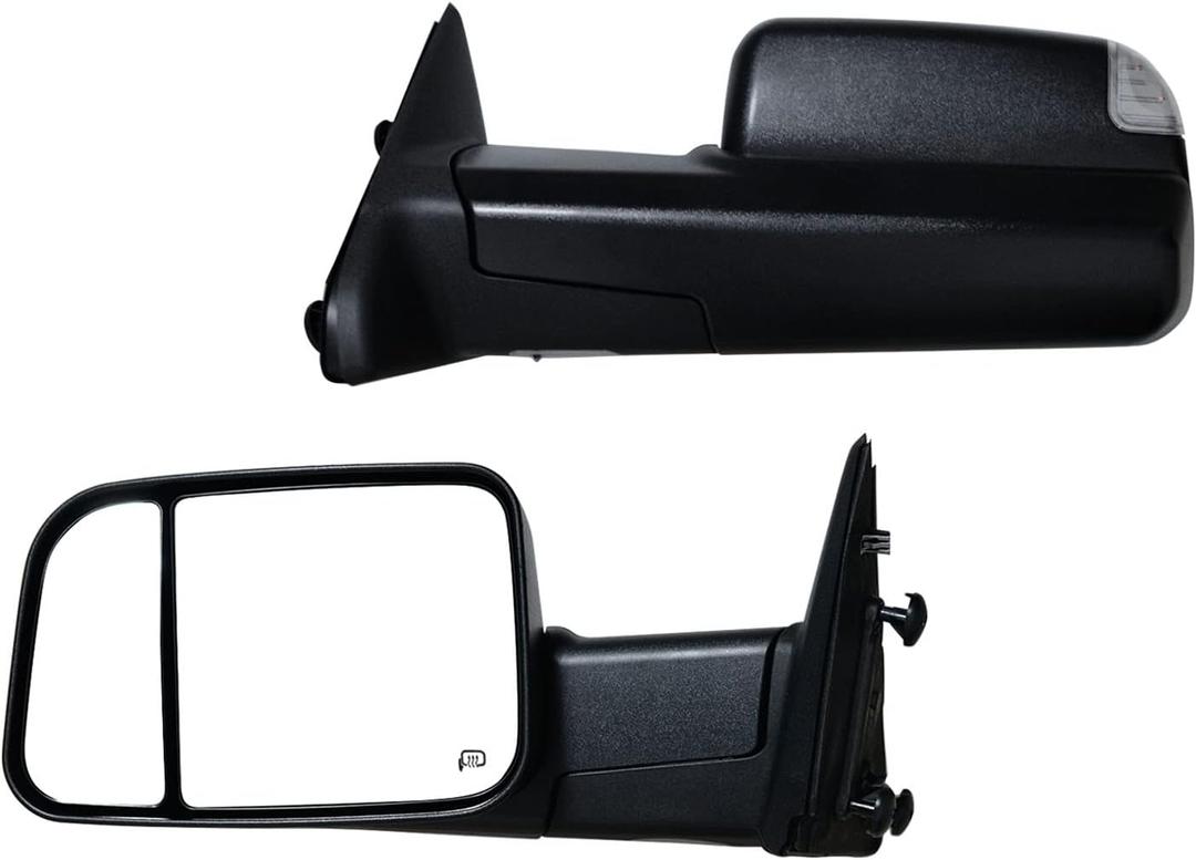 AERDM New towing mirror Black Housing with Temperature sensor fit 2009-2015 Ram 1500, 2010-2015 Ram 2500 3500 Towing Mirrors with Turn Signal, Puddle Lights