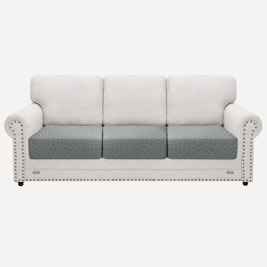 2025 Stretch Cushion Cover for Sofa, Individual Couch Sofa Seat Covers Removable & Washable, Sectional Couch Cushion Slipcover Replacement, Unique Fashion Pattern Soft Cozy Durable (3Pc, Light Gray) (Promo- Light Grey)