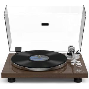 Turntable Record Player Wireless Output Vinyl Players Aluminium Platter Carbon Fiber Tonearm Belt-Drive LP 33 45 RPM Phono Audio AT-3600L MM Cartridge RCA Line Anti-Skate Pitch Control Dark Brown
