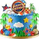 28 Pcs Hedgehog Cake Toppers Blue Cartoon Themed Birthday Cake Decoration with Hedgehogs Palm Trees Stars Rings Animals Cupcake Toppers for Boys Girls Kids Birthday Party Supplies