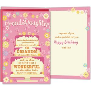 Birthday Card for Granddaughter, Sweet Birthday Card Gift for Granddaughter from Grandparents Grandma or Grandpa, Loving Proud of You Message, 8.1 x 5.3 inches