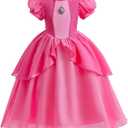 Princess Costume for Girls Princess Dress Up Costume with Accessories Kids Birthday Party Halloween Cosplay 5-6Y