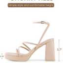 Shoe'N Tale Platform Heels for Women Strappy Block Chunky Heels Square Toe Ankle Buckle Sandals (9, Light Nude)