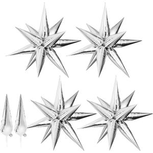 50 PCS 40 IN Large Silver Star Balloons Big Metallic Explosion Star Foil Balloons 12 Point Star Balloons Cone Mylar Balloons Spike Balloons for Birthday Christmas Party Decoration
