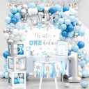 Winter Onederland Birthday Decorations, Winter Onederland 1st Birthday Decoration for Boy, Snowflake Photo Banner Highchair Banner Balloon Garland Balloon Box for WinterWonderland Snowflake Baby First Bday Party