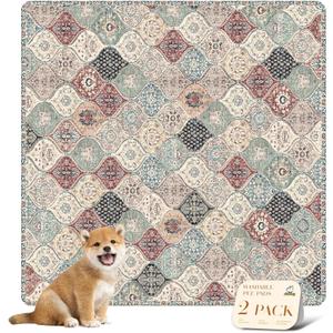 nunubaby Washable Pee Pads for Dogs, Stylish, Non-Slip and Leak-Proof Pee Pads. Reusable Potty Pads for Dogs for Crates and Floors.(Dark Red/Multi, 36" x36" ) (36x36 Inch (Pack of 2))