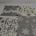 Hello Winter Grey White Decorative Throw Pillow Cover 16x16 Set of 4, Baby It's Cozy Inside Christmas Snowflake Home Decorations, Pine Tree Holiday Reindeer Farmhouse Cushion Case Decor for Couch (Gray)