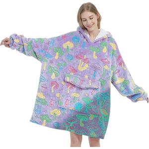Fiosnow Glow in the Dark Mushroom Blanket Hoodies for Women and Men Adult Oversize Wearable Blanket Hoodies for Soft and Warm