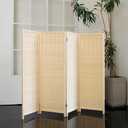 4 Panel Short Room Divider 3.9 ft Tall Double-Side Folding Privacy Screen, Natural Beige Bamboo Partition Wall for Home Office, Living Room & Corner Spaces