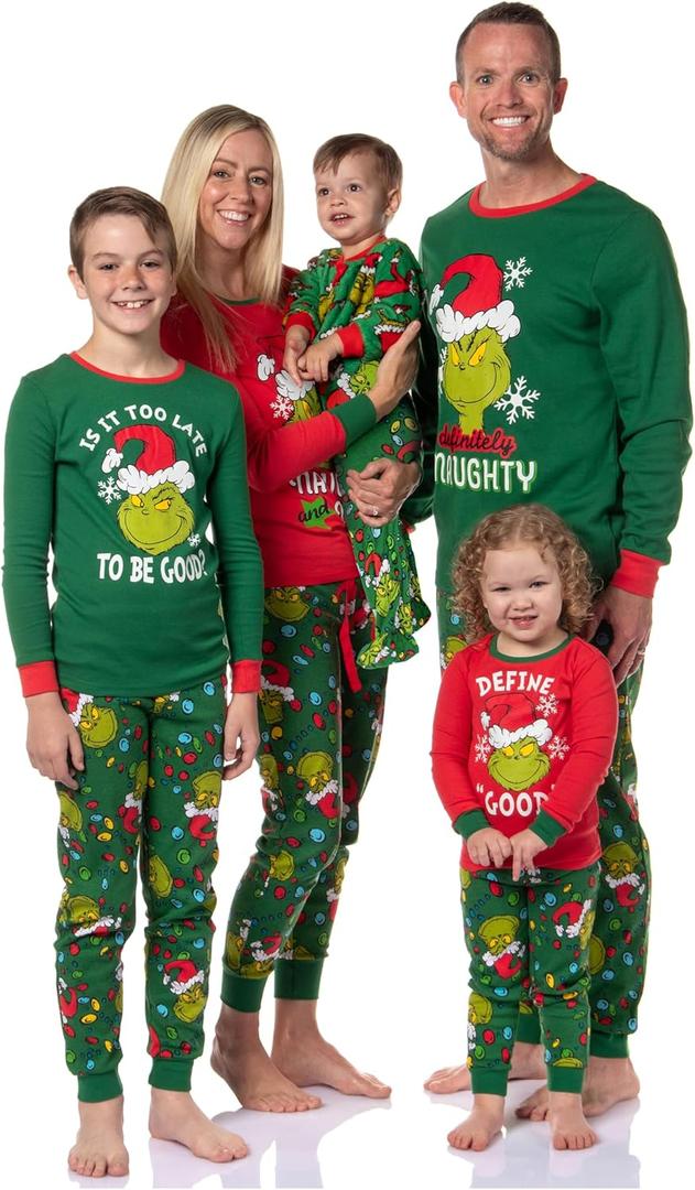 Dr. Seuss How GRINCH Stole Christmas Lights Matching Family Pajama Set (Large, Womens)