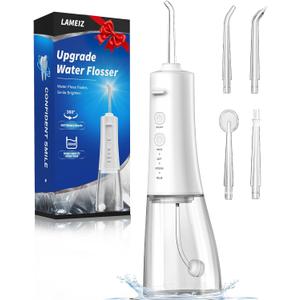 Water Flosser, 300ML Portable Cordless Water Dental Flossers for Teeth Deep Cleaning, IPX7 Waterproof Rechargeable Electric Oral Irrigator Teeth Pick for Travel Home Use and Braces Care (White)