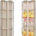 JINOKADI Clear Handbag Storage Organizer Dust Cover Bags-Over The Door Handbag Storage Organizer with Zippers 4 Grids Vesiable Fully Enclosed Purse Organizer for Closet (Beige)