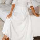 Zebaexf Women Summer Half Sleeve Backless Long White Dresses A Line Flowy Ruffled Vintage Elegant Maternity Dress (White)