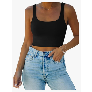 REORIA Women’s Sexy Square Neck Double Lined Seamless Sleeveless Cropped Tank Yoga Crop Basic Tops S