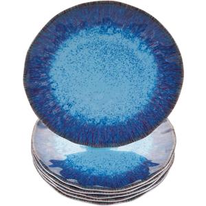 Melamine Salad Plate Plastic Dinner Plastic Plate Set of 6 Pcs 9 inch Round Lightweight Plates Shatter Proof Chip Resistant Dishwasher Safe Not Microware Not Oven(Deep Blue)