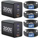 2 Pack 200W USB C Charger Block, Foldable 4-Port GaN5 Super Fast Charger USB C, Dual 65W Type C Charging Block, Laptop Fast Charging Adapter for MacBook Pro/Air, iPad, iPhone, Samsung Galaxy Black