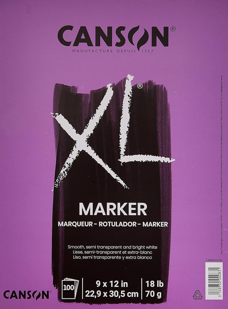 Canson XL Series Marker Paper, Foldover Pad, 9x12 inches, 100 Sheets (18lb/70g) - Artist Paper for Adults and Students