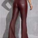 WDIRARA Women's Faux Leather Flare Pants Stretchy Skinny Leggings Bootcut Pants, Large
