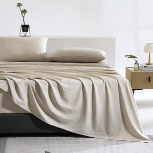 TUMEI Premium Linen French Flax Flat Sheet Only - 35% Euro Linen 65% Cotton Flax Linen Sheet, Stone Washed, Ultra Soft & Breathable, Queen Size90x102Linen, 1-Piece Farmhouse Top Sheet