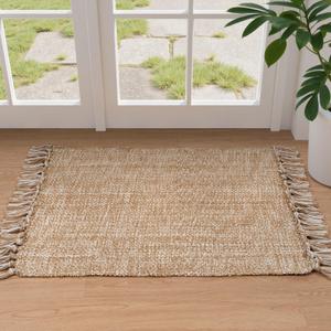 Collive Small Bathroom Rug, 2' x 3' Hand-Woven Low Profile Front Entryway Rug, Tan Cotton Reversible Washable Kitchen Mat Modern Farmhouse Carpet for Foyer Bedroom Back Door Decor