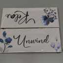 4 Pieces Rustic Farmhouse Bathroom Wall Decor - Relax Soak Unwind Breathe Wood Hanging Sign for Home Spa and Laundry (Dark Blue)