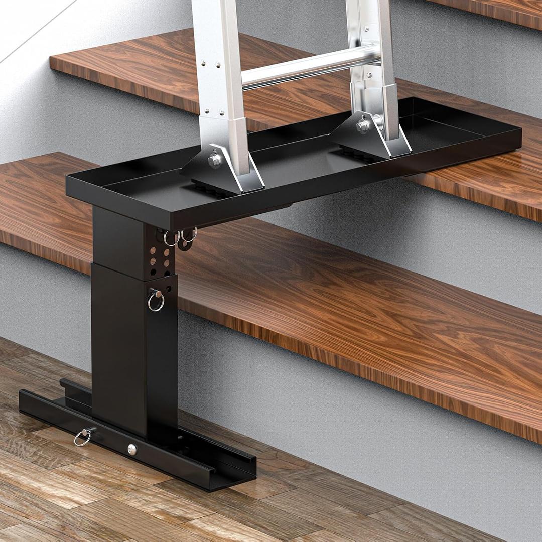 Foldable Ladder Leveler for Stairs, Adjustable 10.2"-16.45" H & 13.38"-19.3" Width, Heavy-Duty Steel Ladder Extender for Stairs with Non-Slip Rubber Base, Fits Extension, Straight & Telescopic Ladders